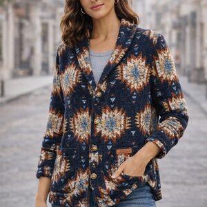 Simply Southern Women’s Aztec Print Button Front Sweater Jacket Size L